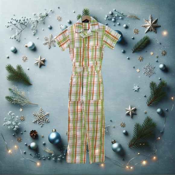 Big Bud Press Spring Rainbow Plaid Short Sleeve Jumpsuit Size XS